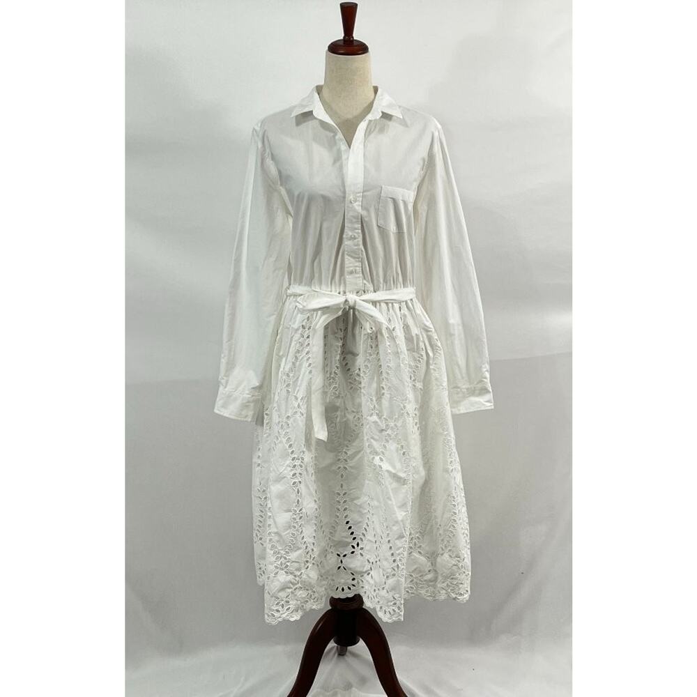 FRANK & EILEEN Sz L Large Embroidered Eyelet Grace Midi Shirt Dress - Picture 2 of 15